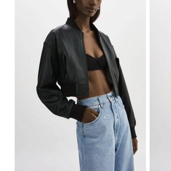 Lamarque $275 Evelin Faux Leather Cropped Bomber Jacket Sz XXS - Picture 2 of 13